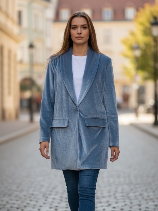 Jackets & Blazers - Blue Oversized Blazer with Wide Lapels